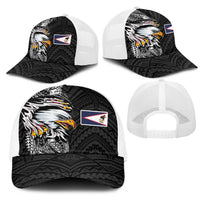 American Samoa Flag Day Mesh Trucker Cap Tribal Tattoo with Eagle Black LT03 - Polynesian Pride