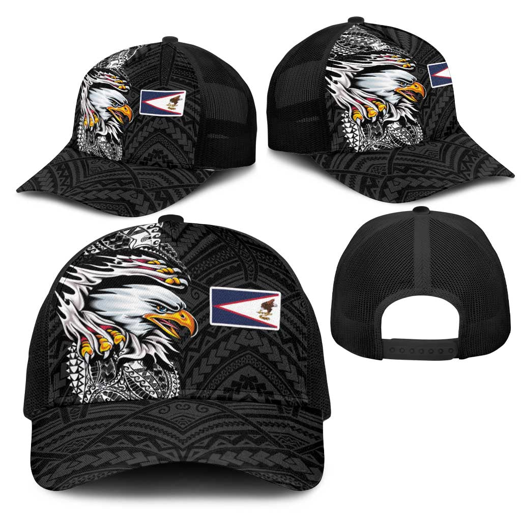 American Samoa Flag Day Mesh Trucker Cap Tribal Tattoo with Eagle Black LT03 - Polynesian Pride