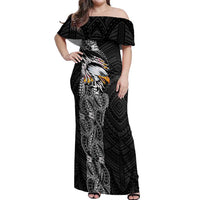 American Samoa Flag Day Off Shoulder Maxi Dress Tribal Tattoo with Eagle Black LT03 Women Black - Polynesian Pride