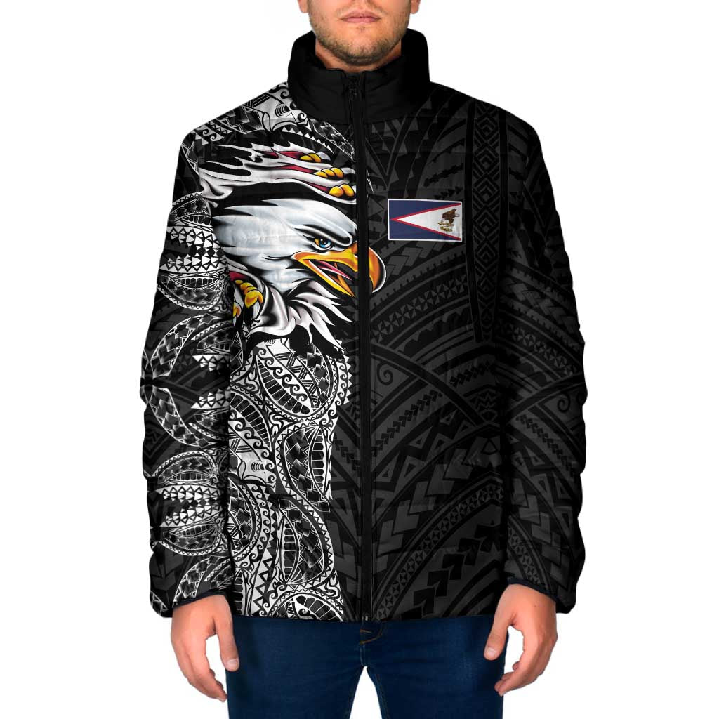 American Samoa Flag Day Padded Jacket Tribal Tattoo with Eagle Black LT03 Men Black - Polynesian Pride