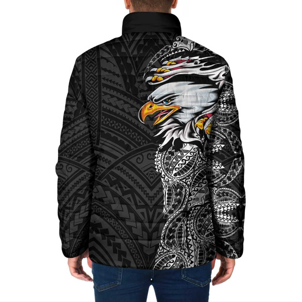 American Samoa Flag Day Padded Jacket Tribal Tattoo with Eagle Black LT03 - Polynesian Pride