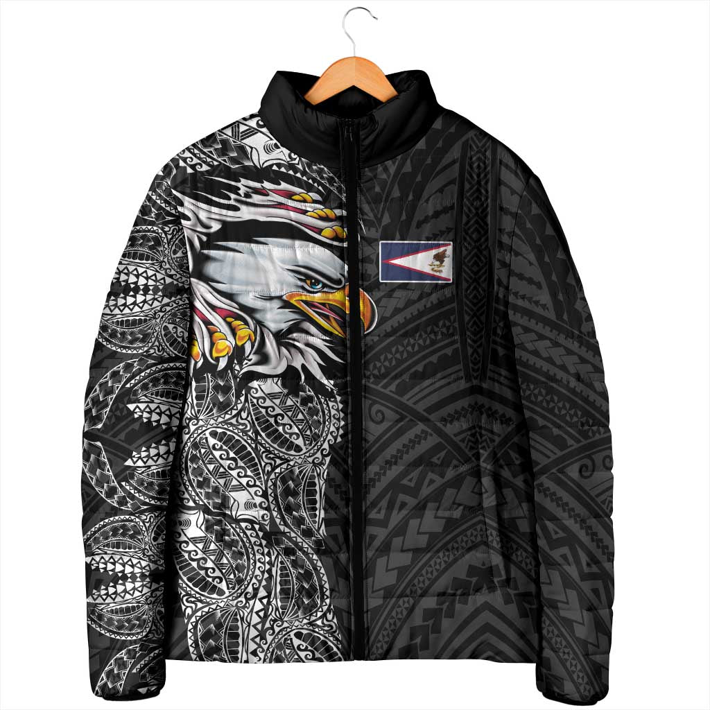 American Samoa Flag Day Padded Jacket Tribal Tattoo with Eagle Black LT03 - Polynesian Pride