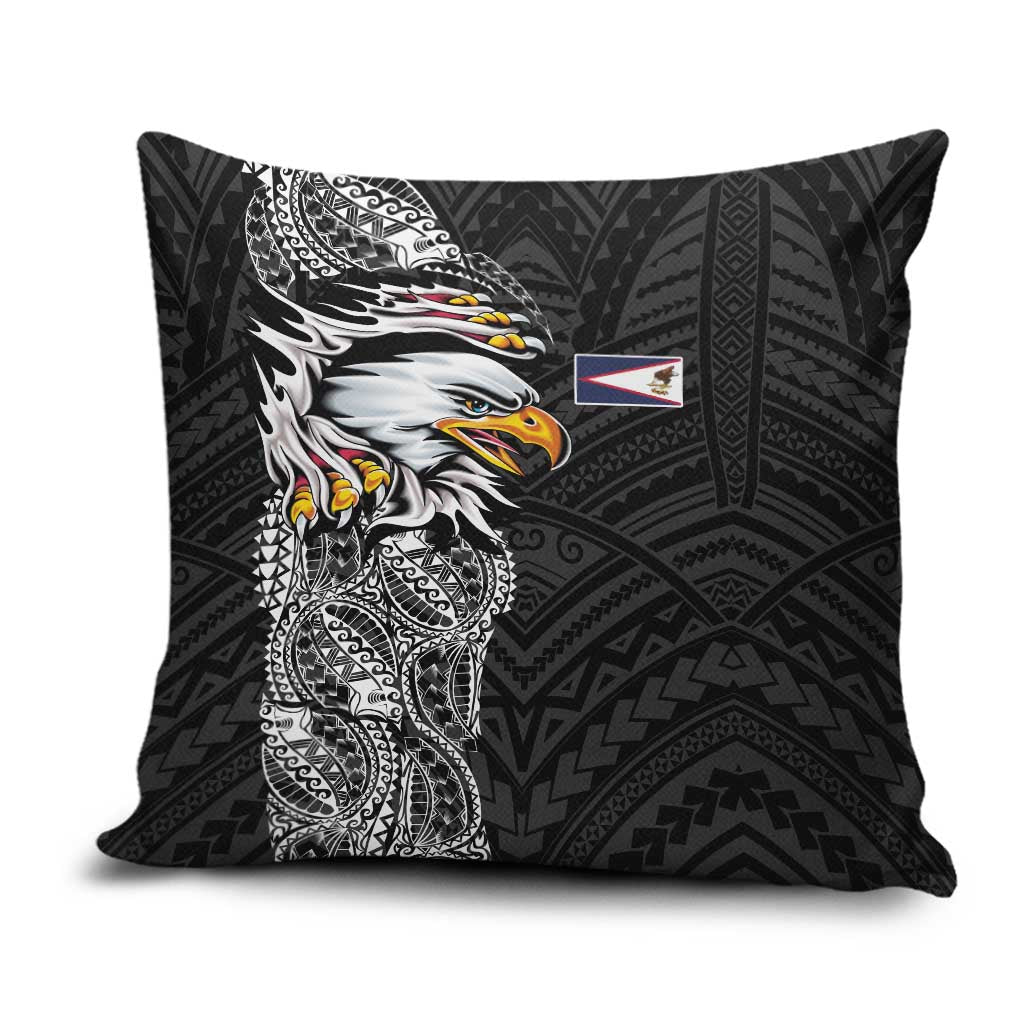 American Samoa Flag Day Pillow Cover Tribal Tattoo with Eagle Black LT03 Black - Polynesian Pride