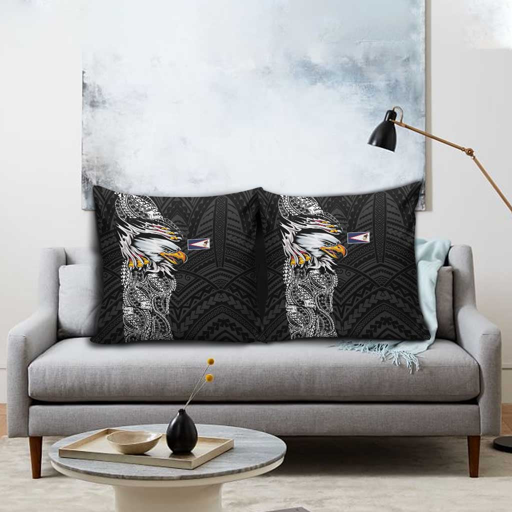 American Samoa Flag Day Pillow Cover Tribal Tattoo with Eagle Black LT03 - Polynesian Pride