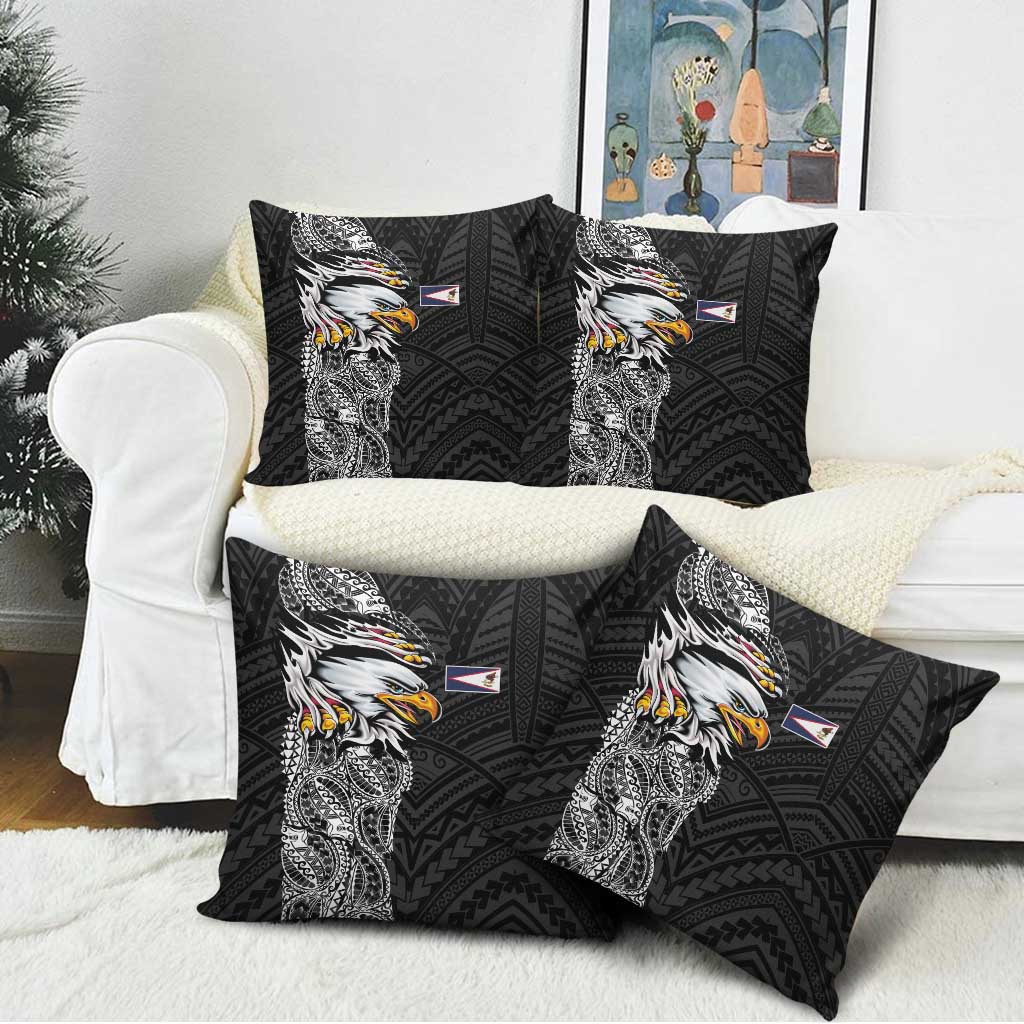 American Samoa Flag Day Pillow Cover Tribal Tattoo with Eagle Black LT03 - Polynesian Pride