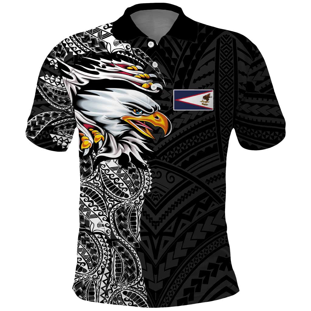 American Samoa Flag Day Polo Shirt Tribal Tattoo with Eagle Black LT03 Black - Polynesian Pride