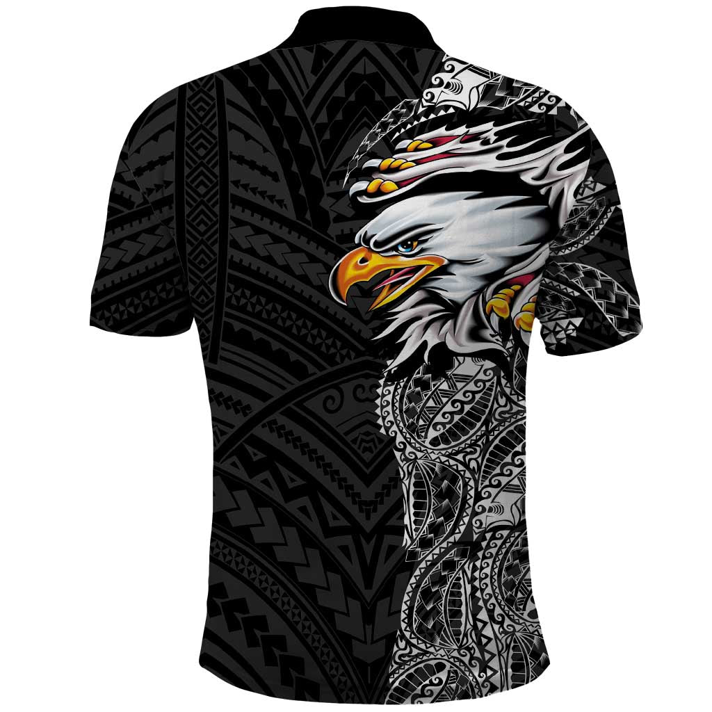 American Samoa Flag Day Polo Shirt Tribal Tattoo with Eagle Black LT03 - Polynesian Pride