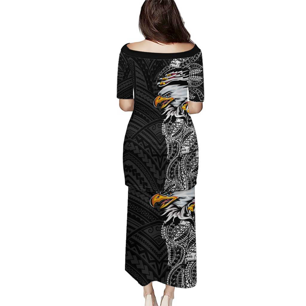 American Samoa Flag Day Puletasi Tribal Tattoo with Eagle Black