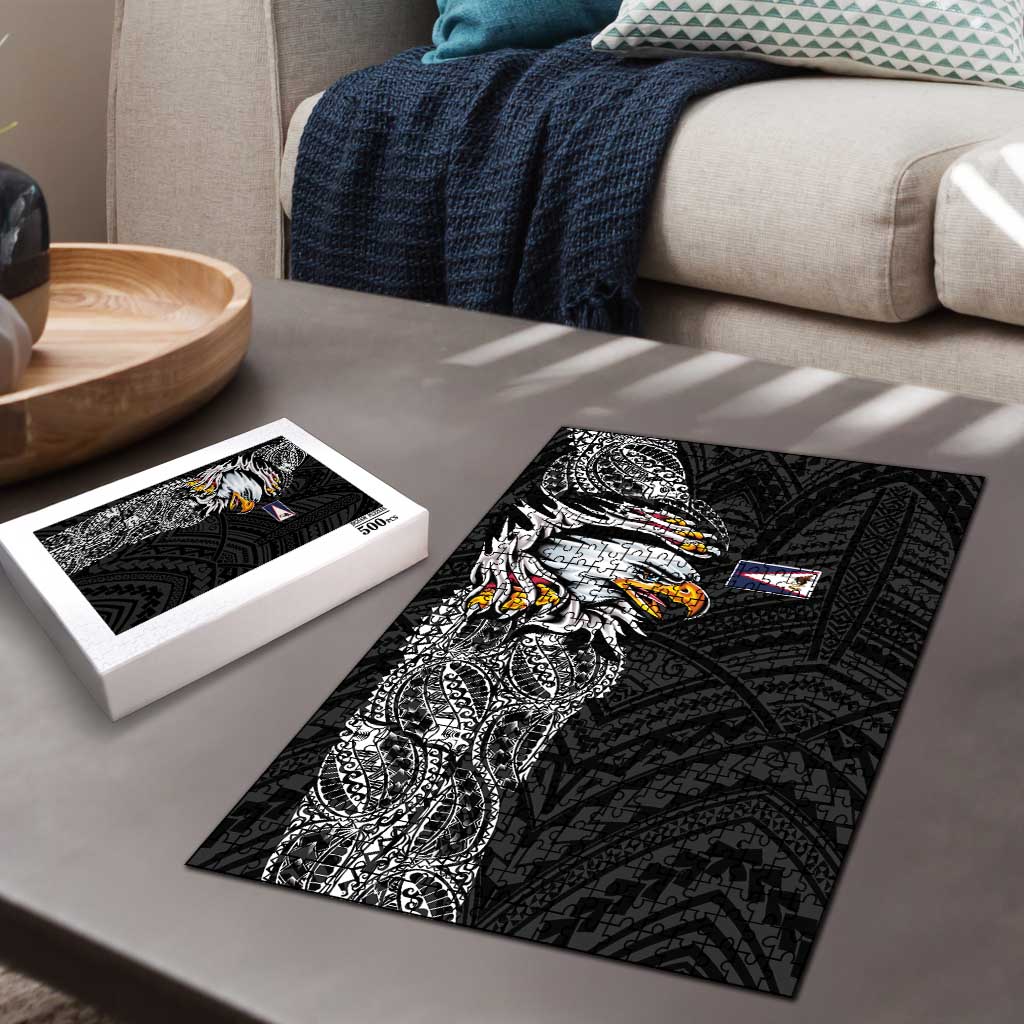 American Samoa Flag Day Puzzle Tribal Tattoo with Eagle Black LT03 - Polynesian Pride