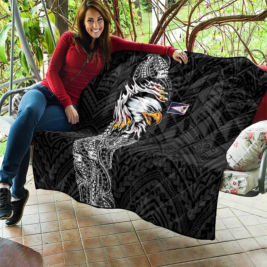 American Samoa Flag Day Quilt Tribal Tattoo with Eagle Black LT03 - Polynesian Pride