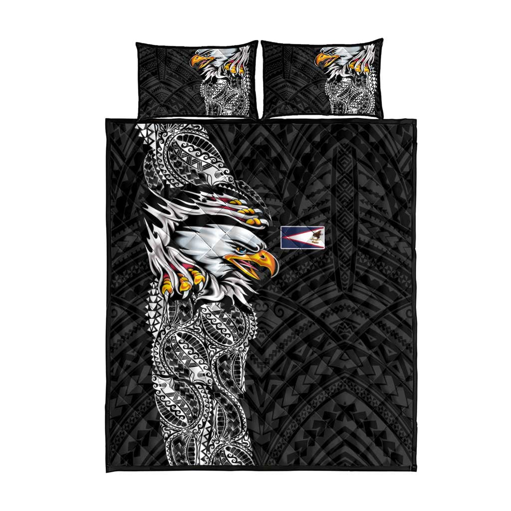 American Samoa Flag Day Quilt Bed Set Tribal Tattoo with Eagle Black LT03 - Polynesian Pride