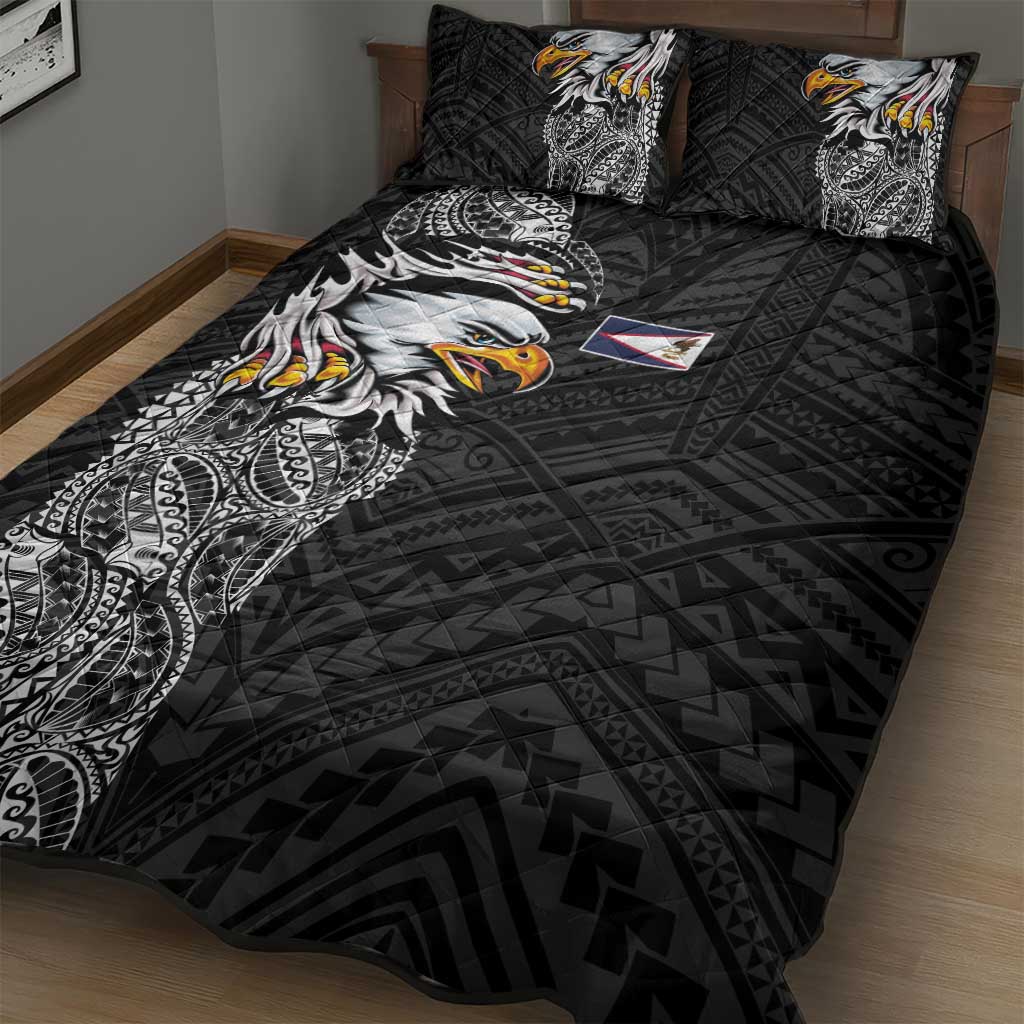 American Samoa Flag Day Quilt Bed Set Tribal Tattoo with Eagle Black LT03 - Polynesian Pride