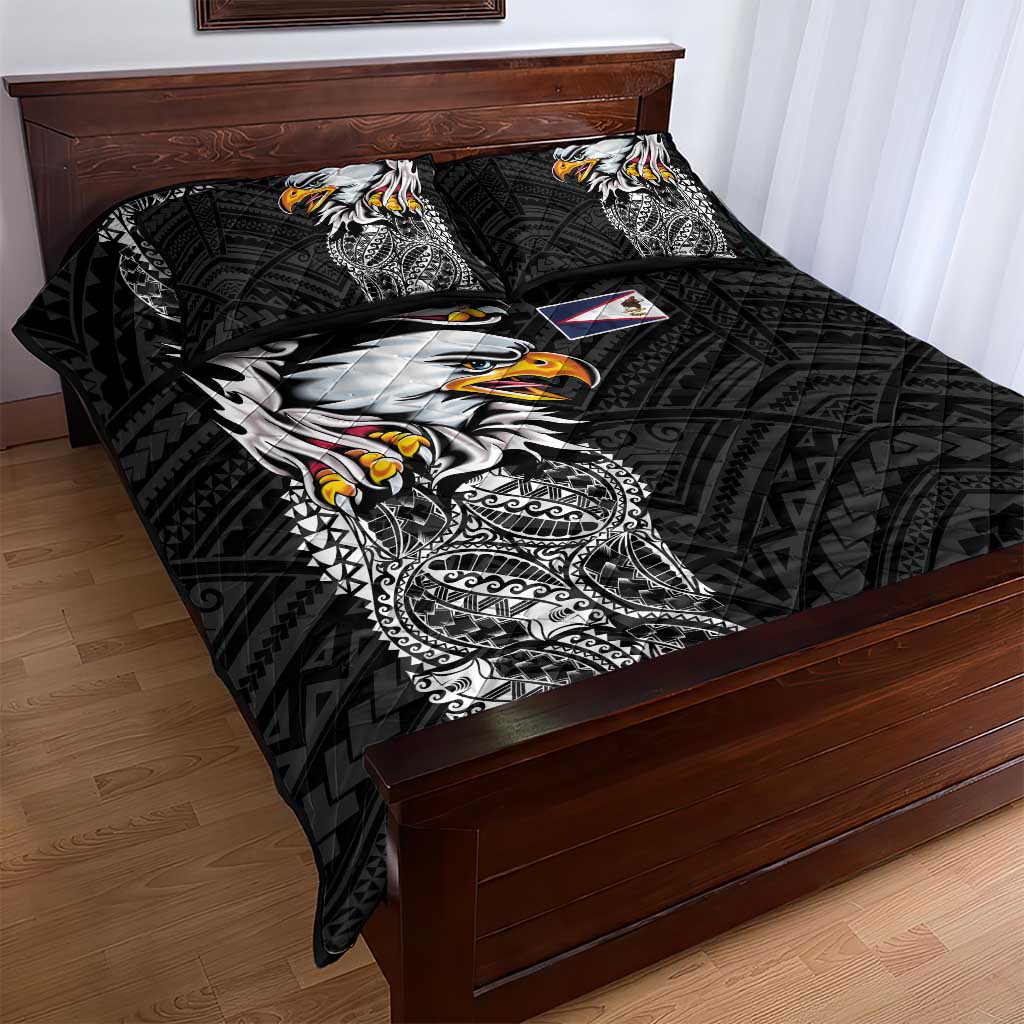 American Samoa Flag Day Quilt Bed Set Tribal Tattoo with Eagle Black LT03 - Polynesian Pride