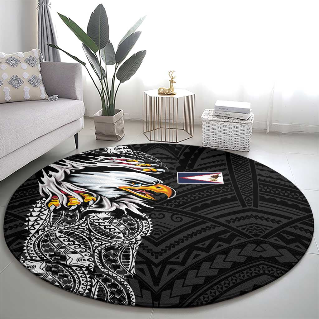 American Samoa Flag Day Round Carpet Tribal Tattoo with Eagle Black LT03 - Polynesian Pride