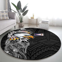 American Samoa Flag Day Round Carpet Tribal Tattoo with Eagle Black LT03 - Polynesian Pride