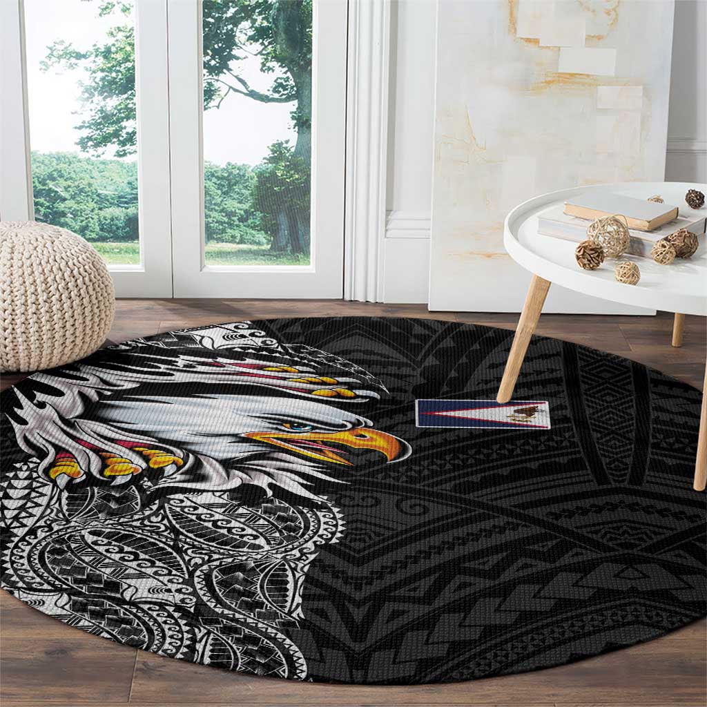 American Samoa Flag Day Round Carpet Tribal Tattoo with Eagle Black LT03 - Polynesian Pride