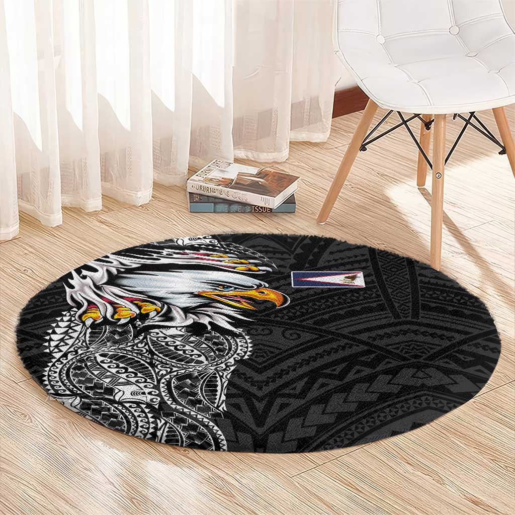 American Samoa Flag Day Round Carpet Tribal Tattoo with Eagle Black LT03 - Polynesian Pride