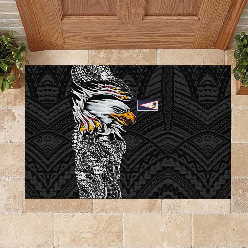 American Samoa Flag Day Rubber Doormat Tribal Tattoo with Eagle Black LT03 Black - Polynesian Pride