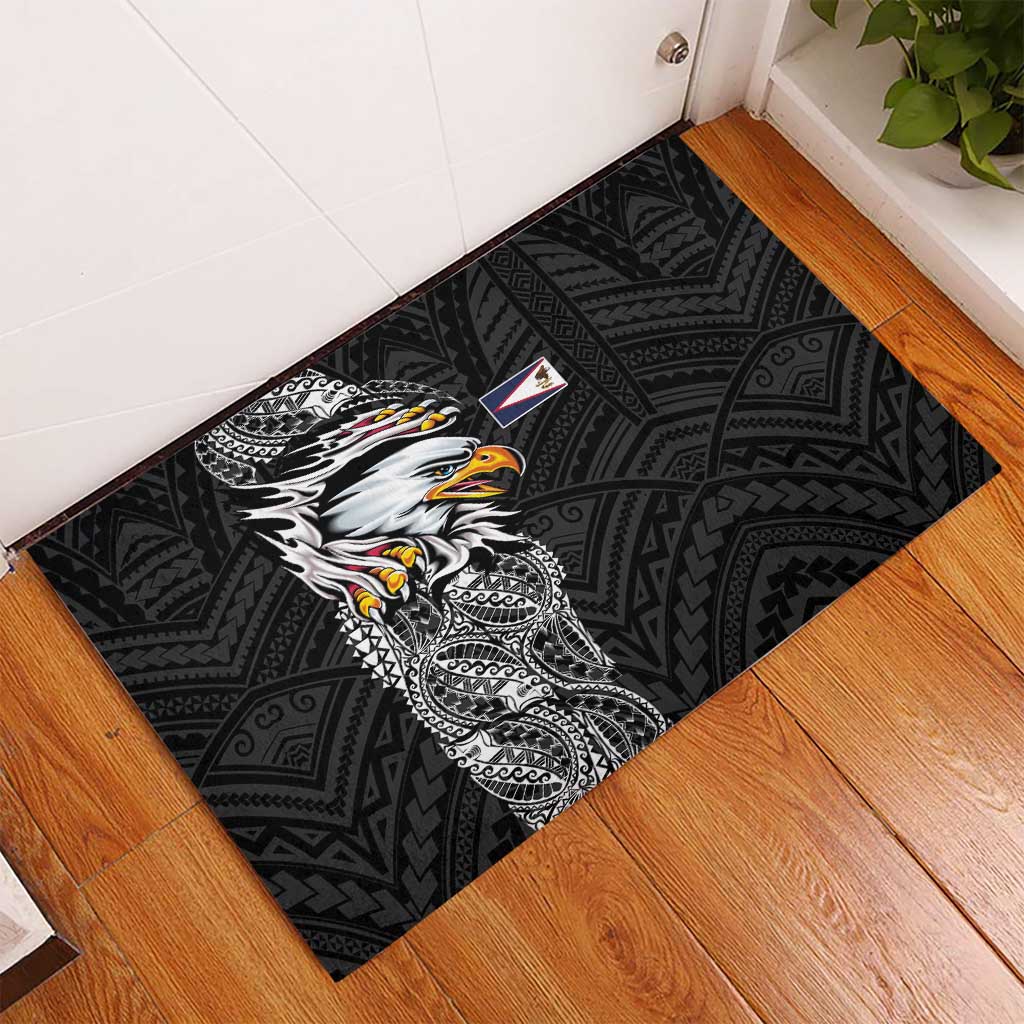 American Samoa Flag Day Rubber Doormat Tribal Tattoo with Eagle Black LT03 - Polynesian Pride