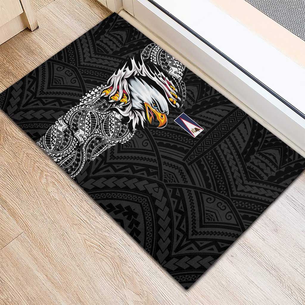 American Samoa Flag Day Rubber Doormat Tribal Tattoo with Eagle Black LT03 - Polynesian Pride