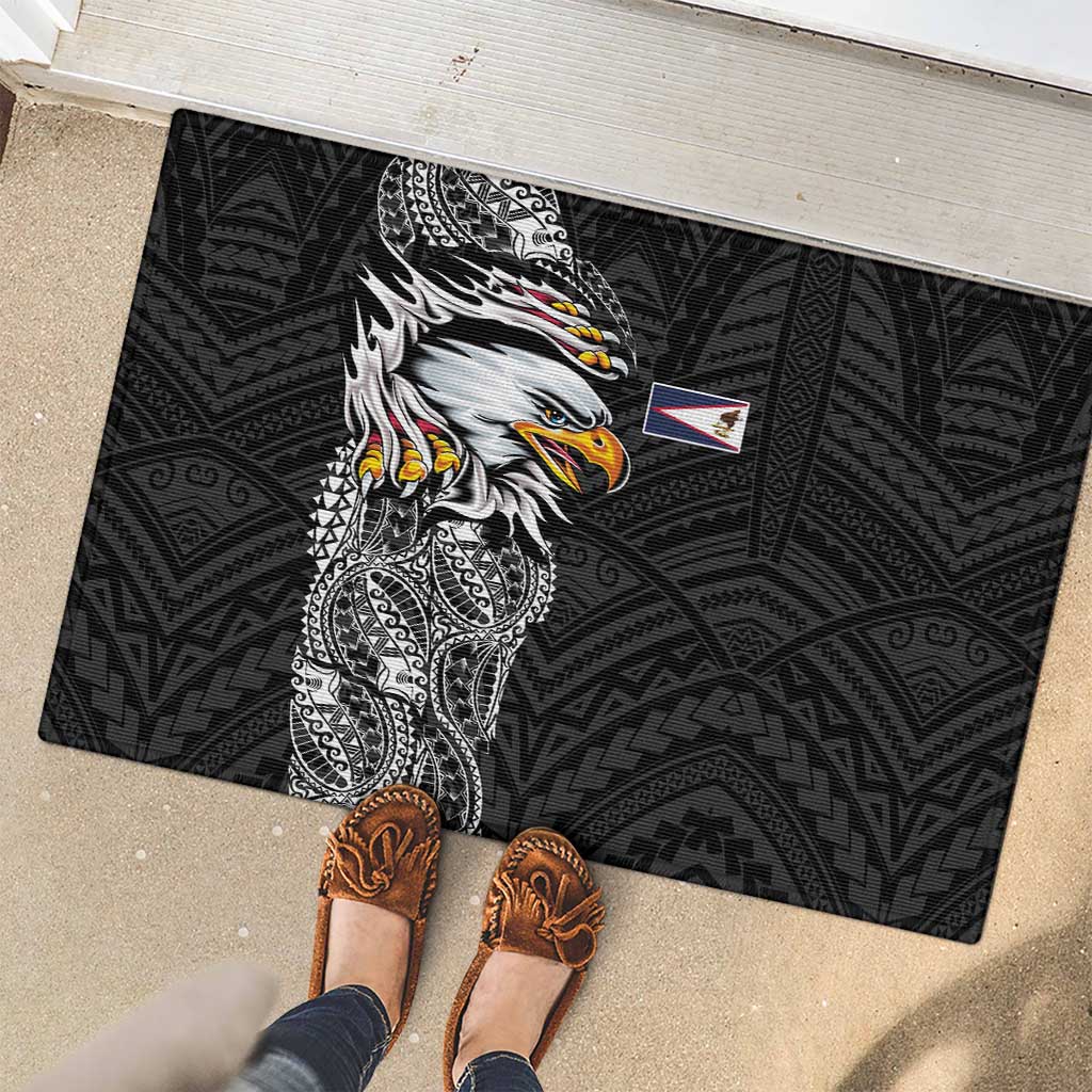 American Samoa Flag Day Rubber Doormat Tribal Tattoo with Eagle Black LT03 - Polynesian Pride