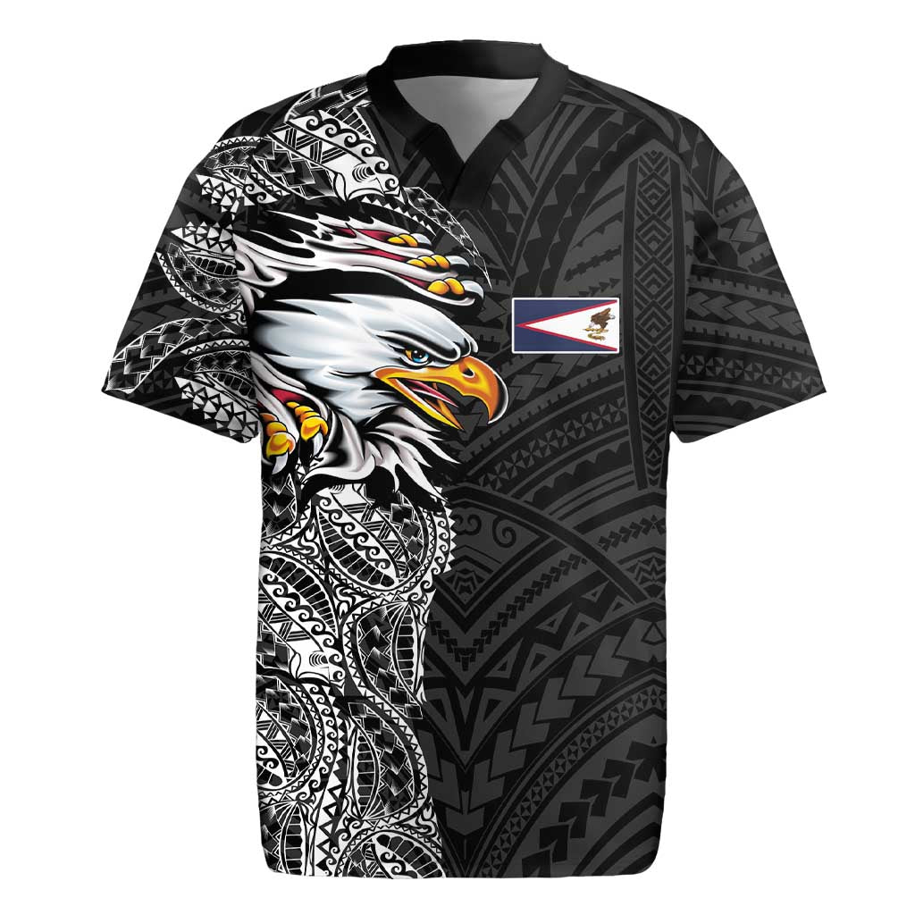 American Samoa Flag Day Rugby Jersey Tribal Tattoo with Eagle Black LT03 Black - Polynesian Pride
