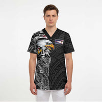 American Samoa Flag Day Scrub Top Tribal Tattoo with Eagle Black LT03 - Polynesian Pride