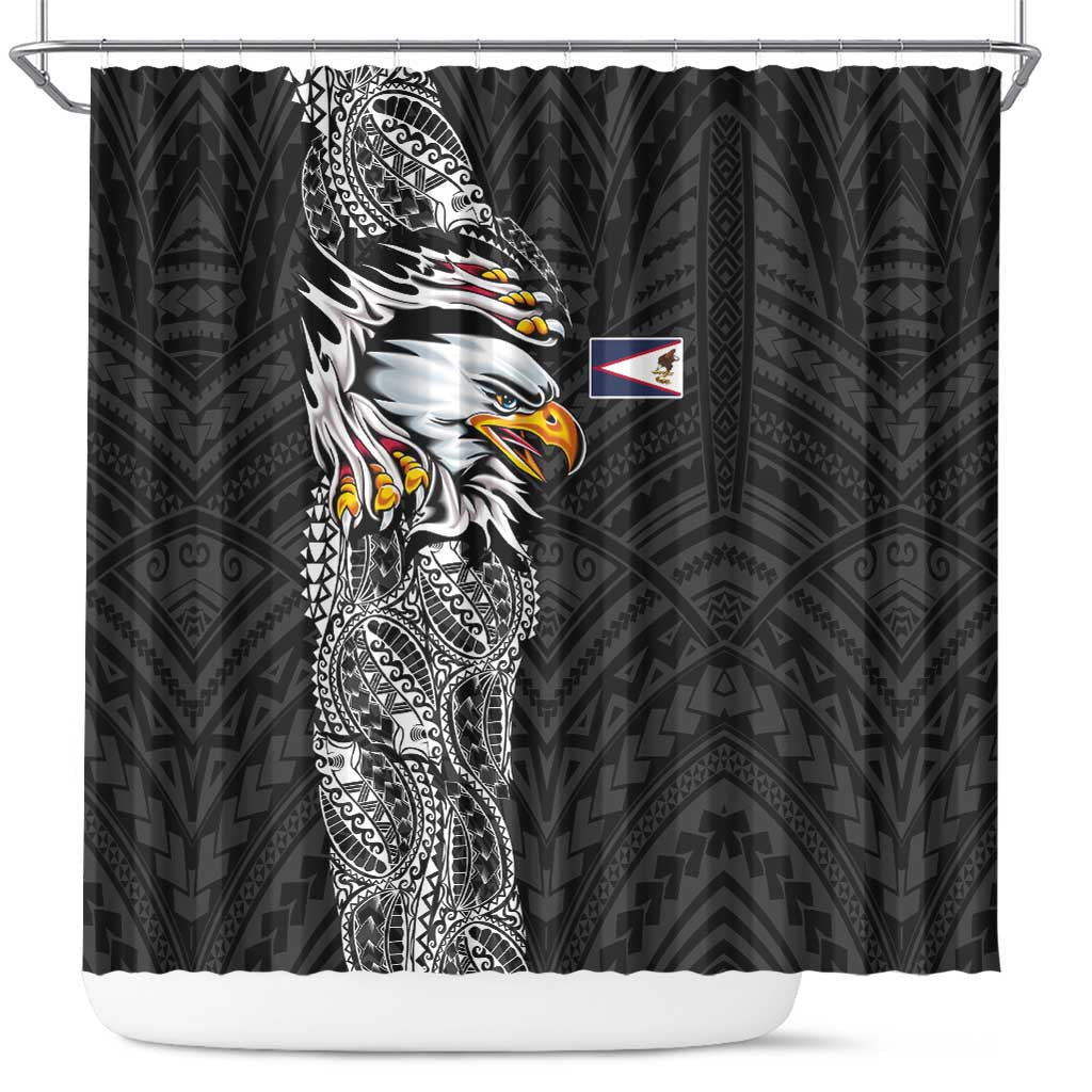 American Samoa Flag Day Shower Curtain Tribal Tattoo with Eagle Black LT03 Black - Polynesian Pride