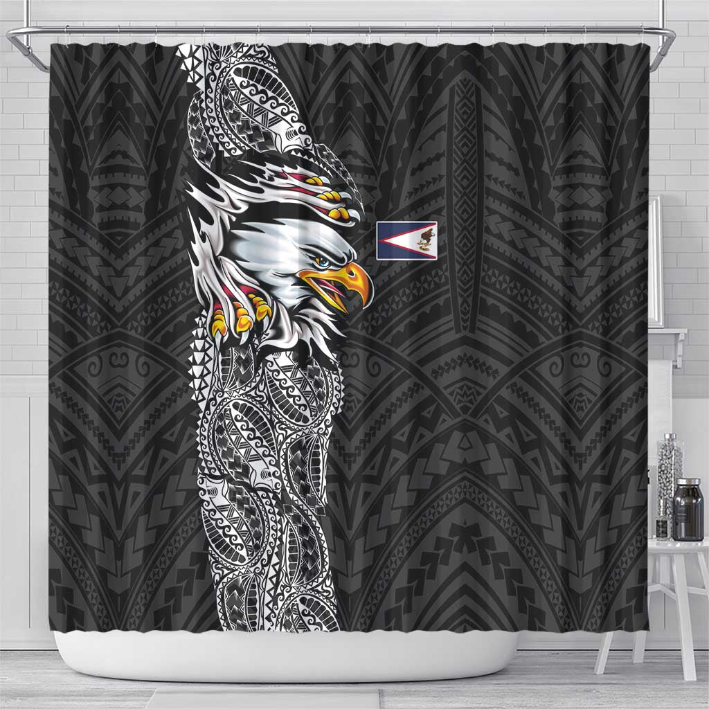 American Samoa Flag Day Shower Curtain Tribal Tattoo with Eagle Black LT03 - Polynesian Pride