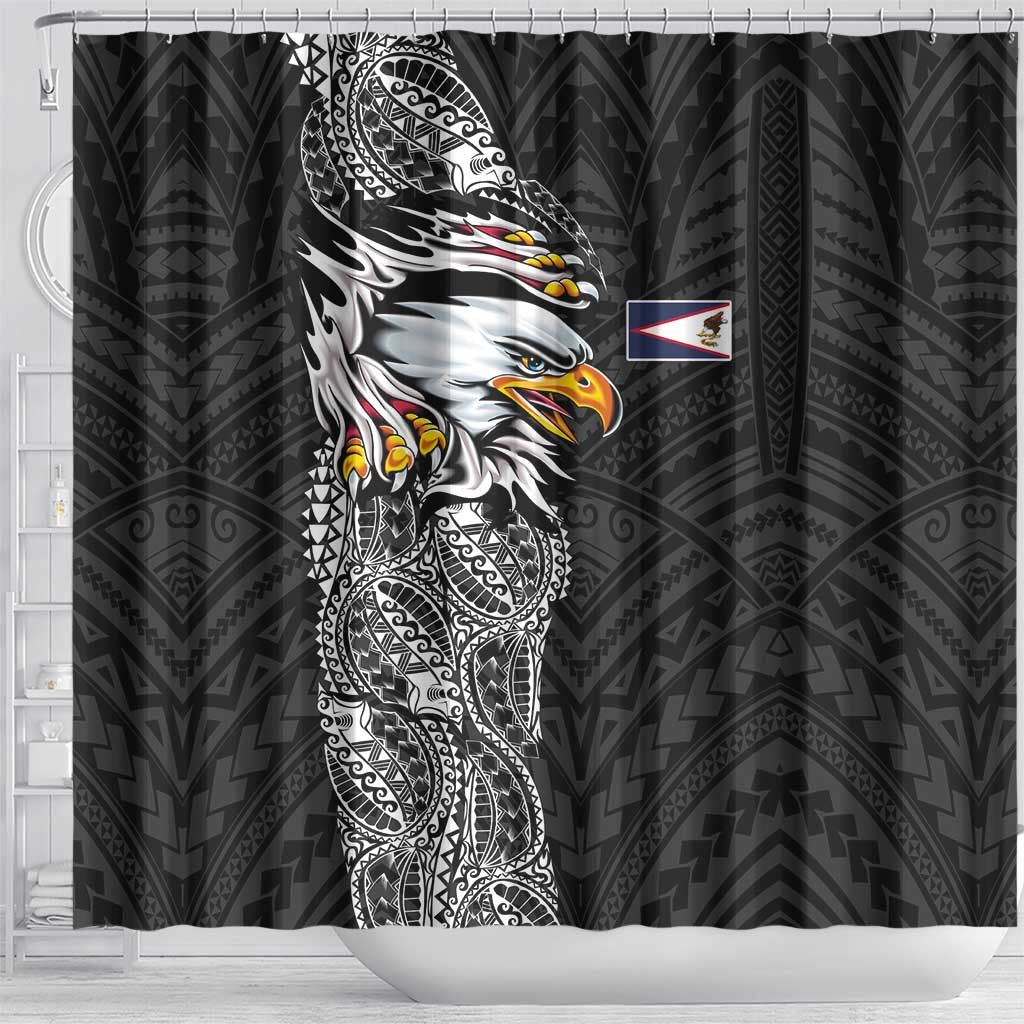 American Samoa Flag Day Shower Curtain Tribal Tattoo with Eagle Black LT03 - Polynesian Pride