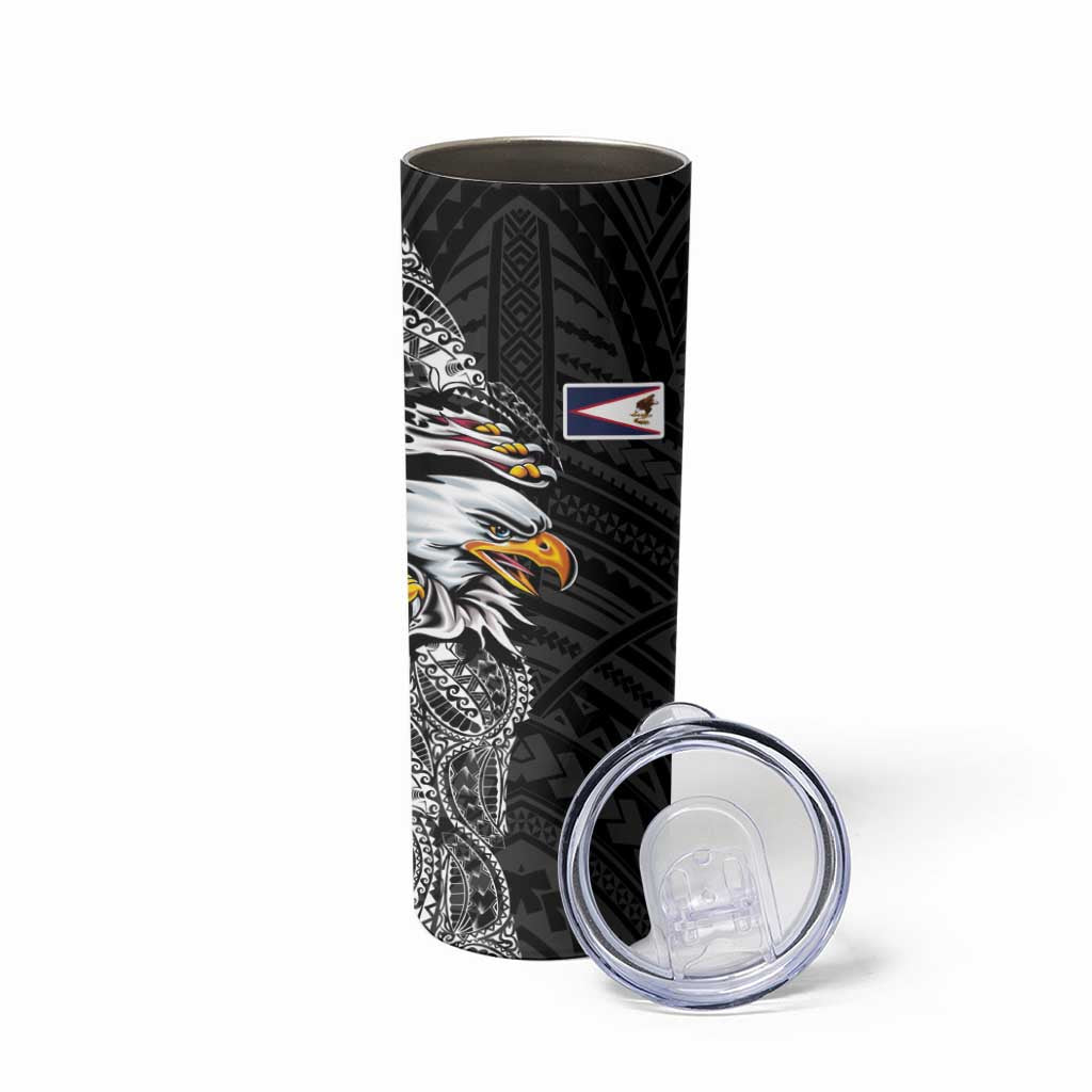 American Samoa Flag Day Skinny Tumbler Tribal Tattoo with Eagle Black LT03 - Polynesian Pride