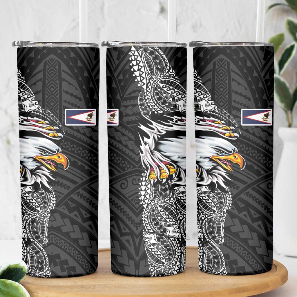 American Samoa Flag Day Skinny Tumbler Tribal Tattoo with Eagle Black LT03 - Polynesian Pride