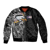 American Samoa Flag Day Sleeve Zip Bomber Jacket Tribal Tattoo with Eagle Black LT03 Unisex Black - Polynesian Pride