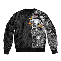 American Samoa Flag Day Sleeve Zip Bomber Jacket Tribal Tattoo with Eagle Black LT03 - Polynesian Pride