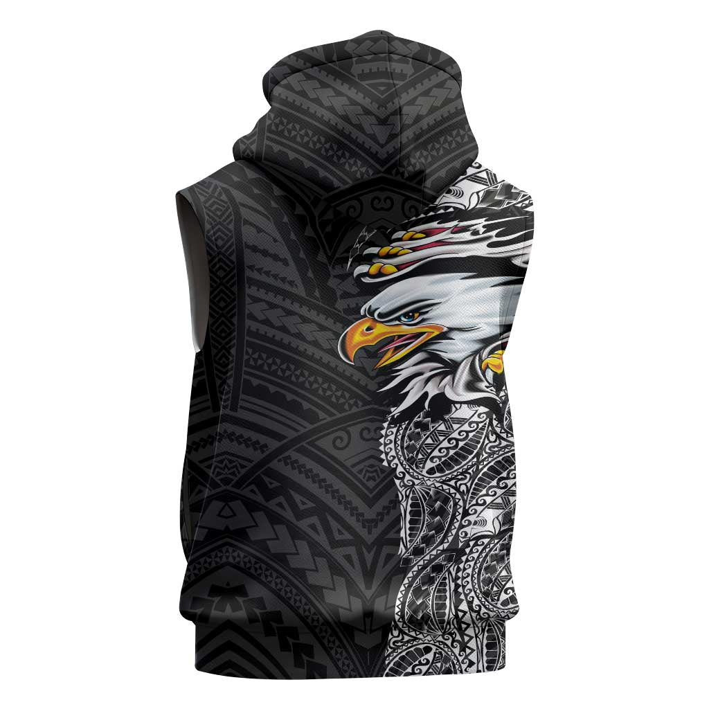 American Samoa Flag Day Sleeveless Hoodie Tribal Tattoo with Eagle Black LT03 - Polynesian Pride