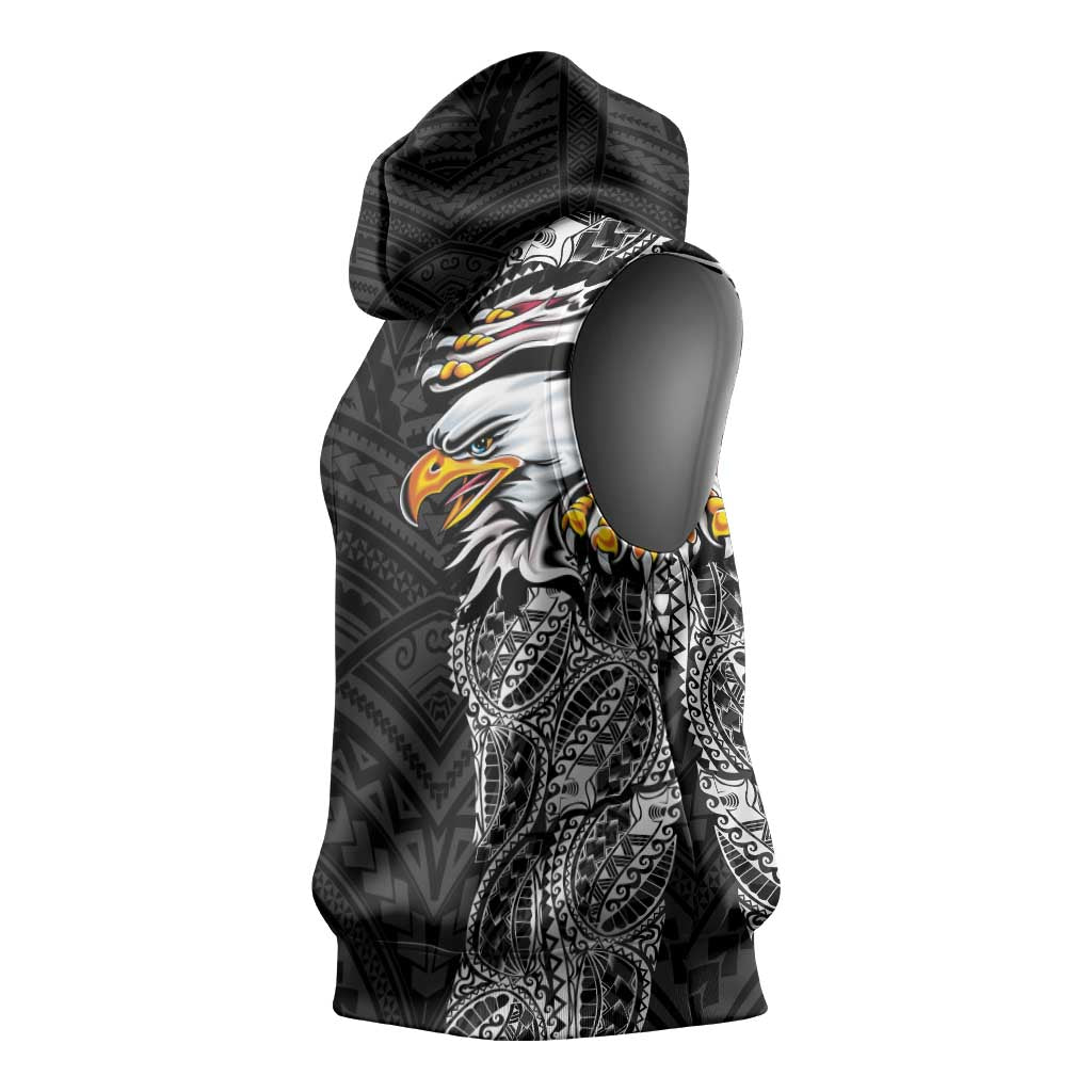 American Samoa Flag Day Sleeveless Hoodie Tribal Tattoo with Eagle Black LT03 - Polynesian Pride
