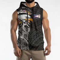 American Samoa Flag Day Sleeveless Hoodie Tribal Tattoo with Eagle Black LT03 - Polynesian Pride