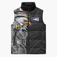 American Samoa Flag Day Sleeveless Puffer Jacket Tribal Tattoo with Eagle Black LT03 Unisex Black - Polynesian Pride