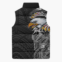 American Samoa Flag Day Sleeveless Puffer Jacket Tribal Tattoo with Eagle Black LT03 - Polynesian Pride