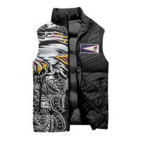 American Samoa Flag Day Sleeveless Puffer Jacket Tribal Tattoo with Eagle Black LT03 - Polynesian Pride