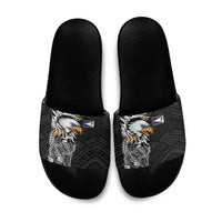 American Samoa Flag Day Slide Sandals Tribal Tattoo with Eagle Black LT03 Black - Polynesian Pride