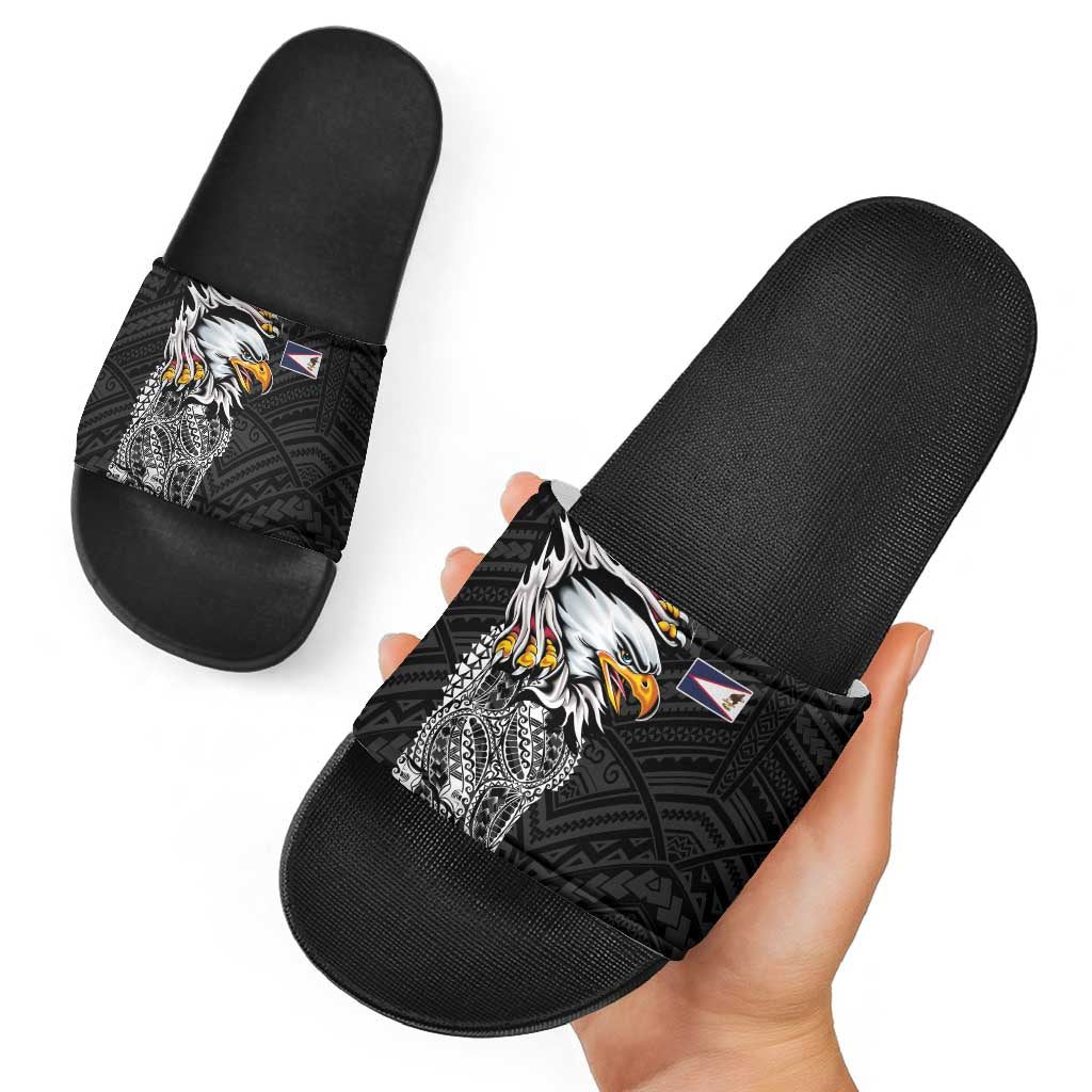 American Samoa Flag Day Slide Sandals Tribal Tattoo with Eagle Black LT03 - Polynesian Pride
