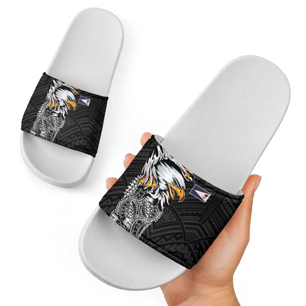 American Samoa Flag Day Slide Sandals Tribal Tattoo with Eagle Black LT03 - Polynesian Pride