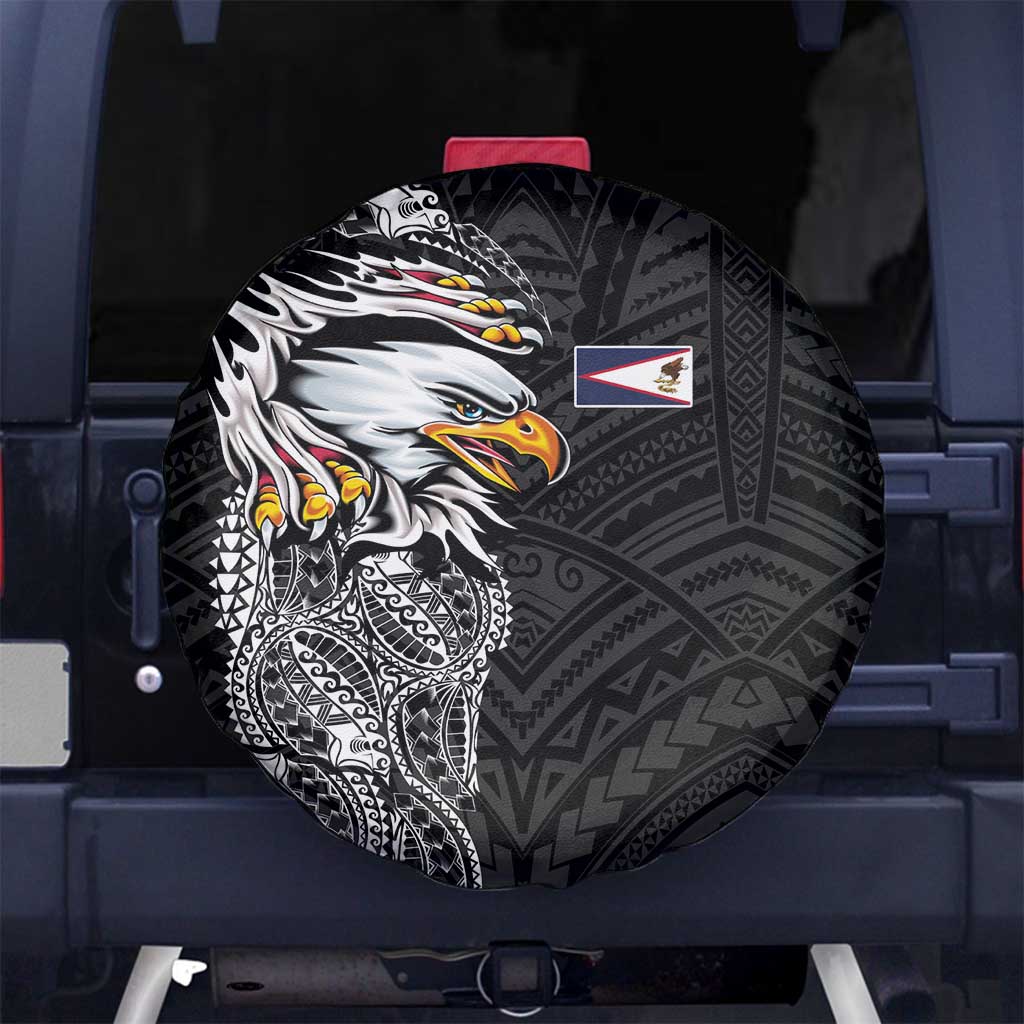 American Samoa Flag Day Spare Tire Cover Tribal Tattoo with Eagle Black
