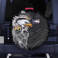 American Samoa Flag Day Spare Tire Cover Tribal Tattoo with Eagle Black LT03 No hole Black - Polynesian Pride