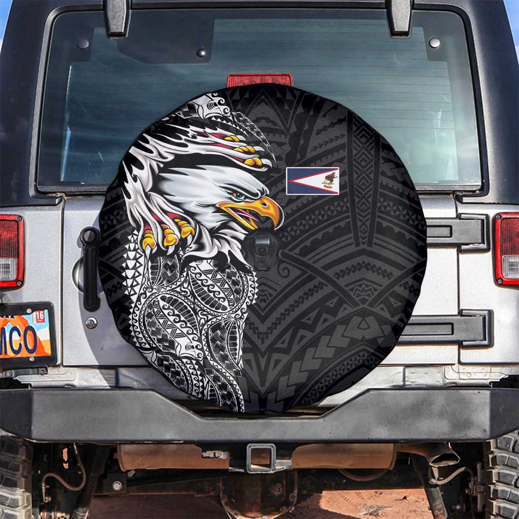 American Samoa Flag Day Spare Tire Cover Tribal Tattoo with Eagle Black LT03 Black - Polynesian Pride
