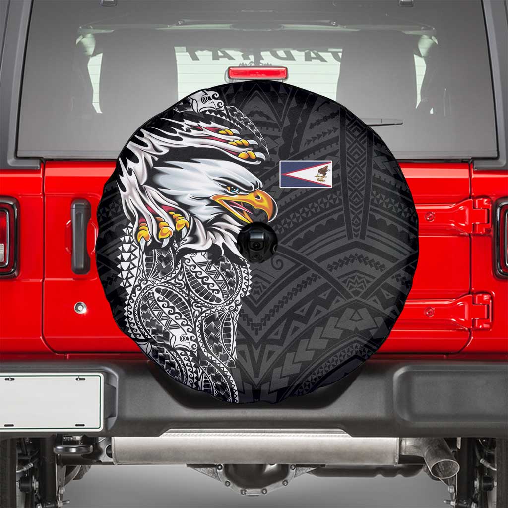 American Samoa Flag Day Spare Tire Cover Tribal Tattoo with Eagle Black LT03 - Polynesian Pride