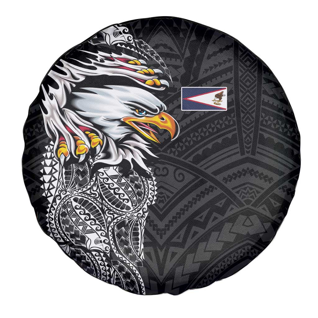 American Samoa Flag Day Spare Tire Cover Tribal Tattoo with Eagle Black LT03 - Polynesian Pride