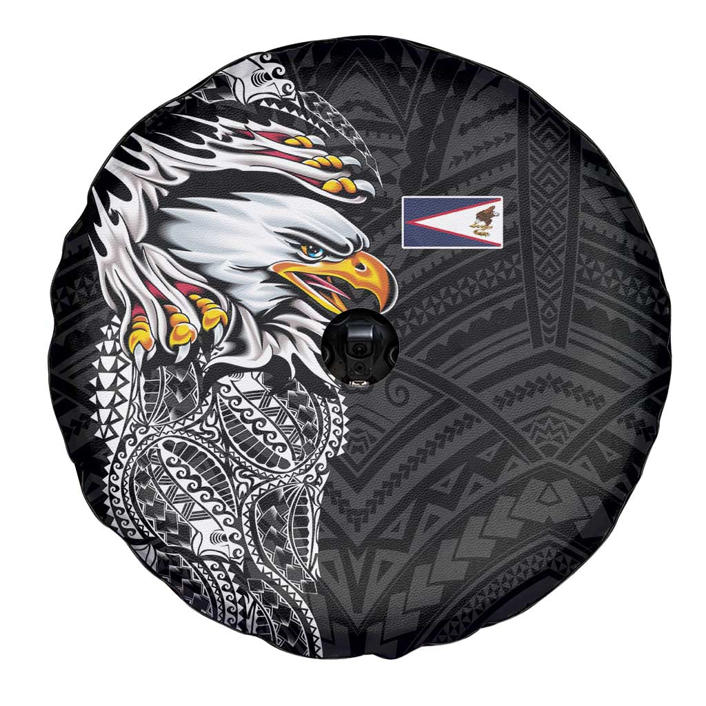 American Samoa Flag Day Spare Tire Cover Tribal Tattoo with Eagle Black LT03 - Polynesian Pride