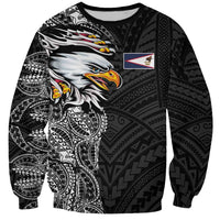 American Samoa Flag Day Sweatshirt Tribal Tattoo with Eagle Black LT03 Unisex Black - Polynesian Pride